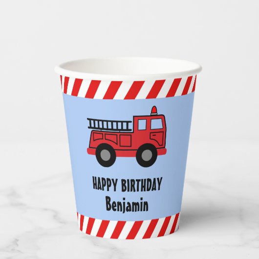 Red Fire Truck Birthday Paper Cups Papieren Bekers (Voorkant)