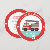 Red Fire Truck Boy Birthday Party, Cirkel Kaart (Voorkant / Achterkant)