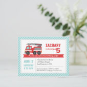 Red Fire Truck Boy Birthday Party Invitation Kaart (Staand voorkant)