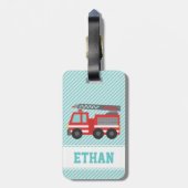 Red Fire Truck Boys Persoonlijk Bagagelabel (Achterkant verticaal)