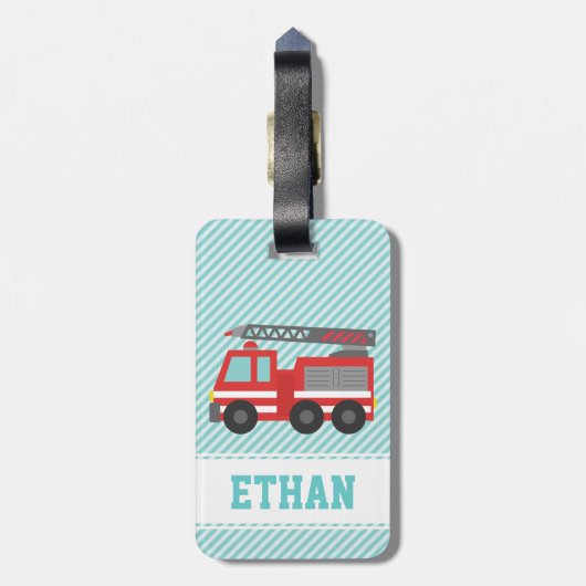 Red Fire Truck Boys Persoonlijk Bagagelabel (Achterkant verticaal)