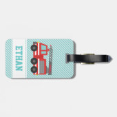 Red Fire Truck Boys Persoonlijk Bagagelabel (Achterkant horizontaal)