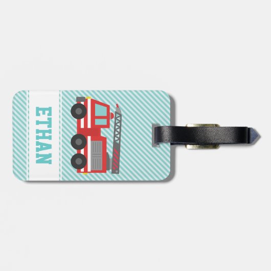 Red Fire Truck Boys Persoonlijk Bagagelabel (Achterkant horizontaal)