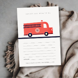 Red Fire Truck Engine Advice voor Baby shower Informatiekaartje