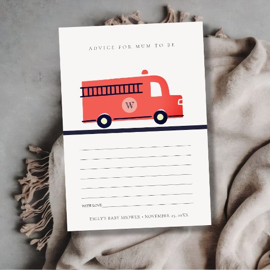 Red Fire Truck Engine Advice voor Baby shower Informatiekaartje