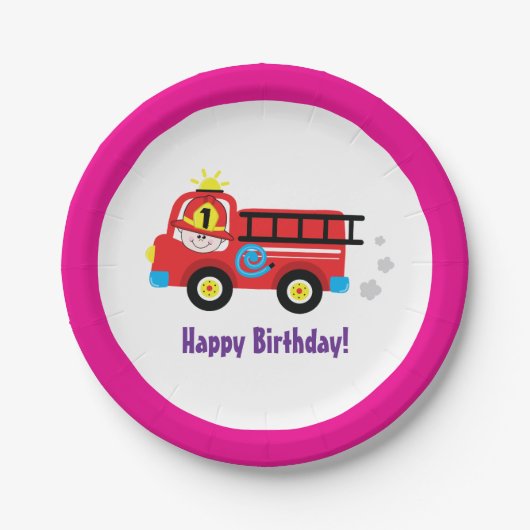 Red Fire Truck Engine Brandweerman Reddingsontwerp Papieren Bordje (Voorkant)