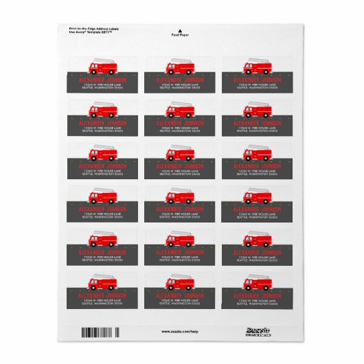 Red Fire Truck Etiket (Full Sheet)