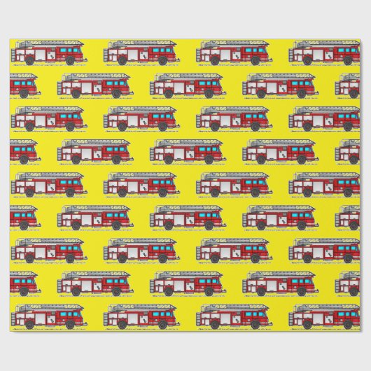 Red Fire Truck, geel omslagpapier Cadeaupapier (Vlak)