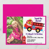 Red Fire Truck Happy Fireman Cute Cartoon Drawing Kaart (Voorkant / Achterkant)