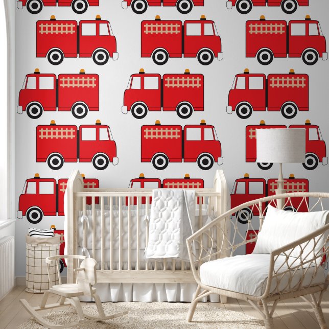 Red Fire Truck Jongens Kinderkamer Slaapkamer Behang (Kinderen)