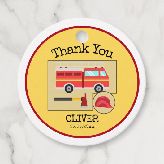 Red Fire Truck | Jongens thema verjaardag Bedankjes Labels (Voorkant)
