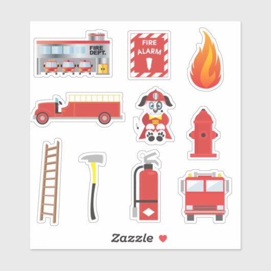 Red Fire Truck Kinder Educational Sticker (Vel)