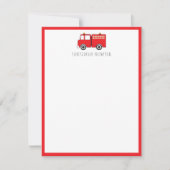 Red Fire Truck Kinder Kinderen gepersonaliseerd Notitiekaartje (Voorkant)