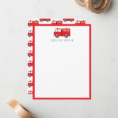 Red Fire Truck Kinder Kinderen gepersonaliseerd Notitiekaartje (Voorkant / Achterkant in situ)