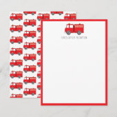 Red Fire Truck Kinder Kinderen gepersonaliseerd Notitiekaartje (Voorkant / Achterkant)