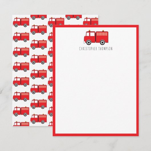 Red Fire Truck Kinder Kinderen gepersonaliseerd Notitiekaartje (Voorkant / Achterkant)