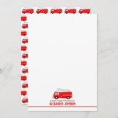 Red Fire Truck Kinder Notitiekaartje (Voorkant / Achterkant)