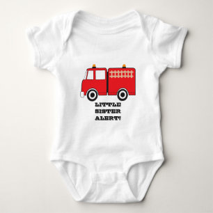 Red Fire Truck Little Sister Alert. Romper