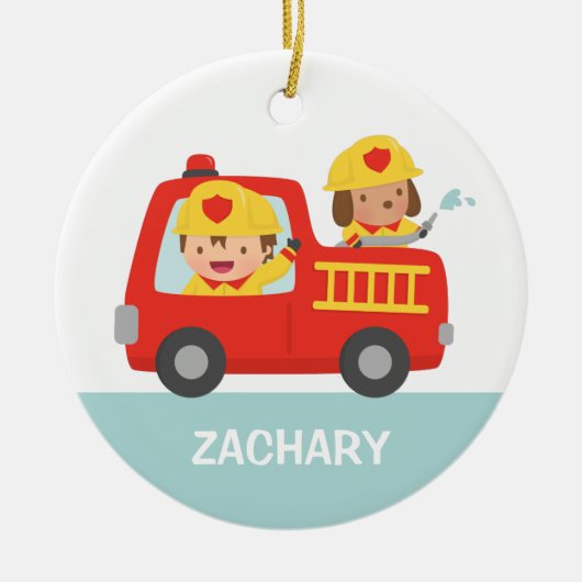 Red Fire Truck met Fire Boys Room Decor Keramisch Ornament (Voorkant)