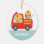 Red Fire Truck met Fire Boys Room Decor Keramisch Ornament (Links)