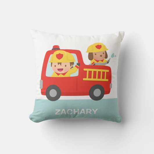 Red Fire Truck met Fire Boys Room Decor Kussen (Voorkant)