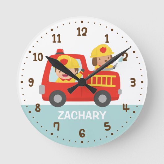 Red Fire Truck met Fire Boys Room Decor Ronde Klok (Voorkant)
