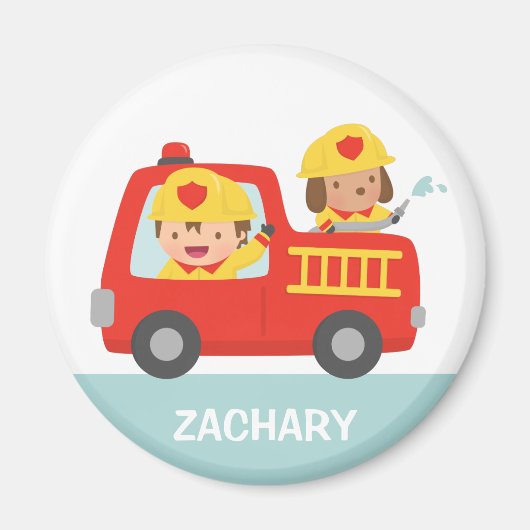 Red Fire Truck met Fire Fire Boy and Puppy Magneet (Voorkant)