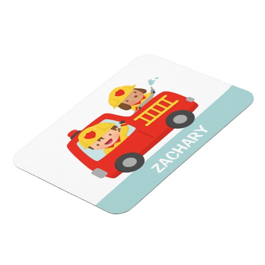 Red Fire Truck met Fire Fire Boy and Puppy Magneet (Linkerzijde)