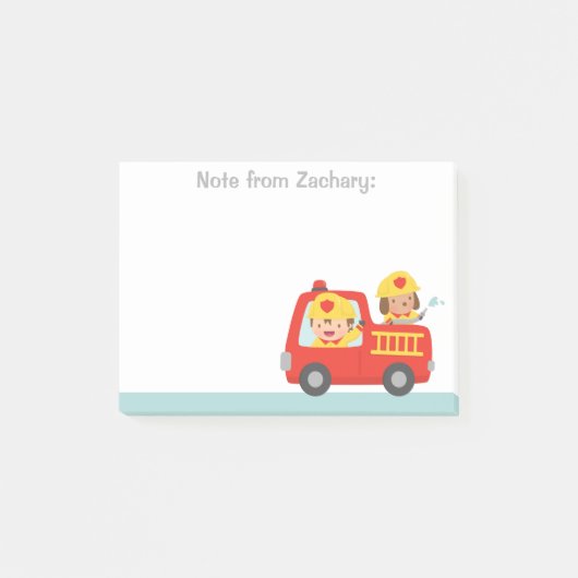 Red Fire Truck met Fire Fire Boy and Puppy Post-it® Notes (Voorkant)