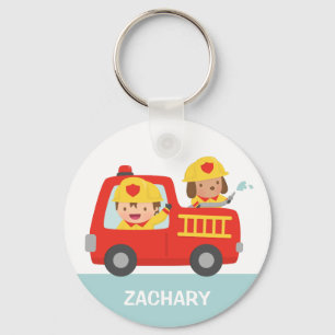 Red Fire Truck met Fire Fire Boy and Puppy Sleutelhanger