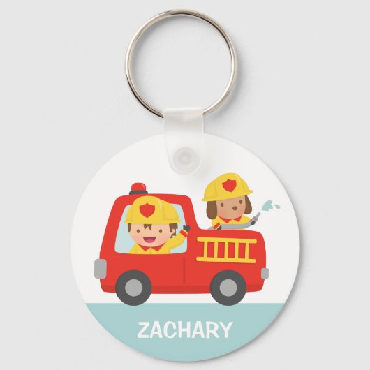 Red Fire Truck met Fire Fire Boy and Puppy Sleutelhanger (Voorkant)