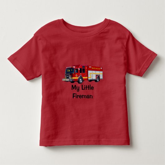 Red Fire Truck My Little Fireman Design Kinder Shirts (Voorkant)