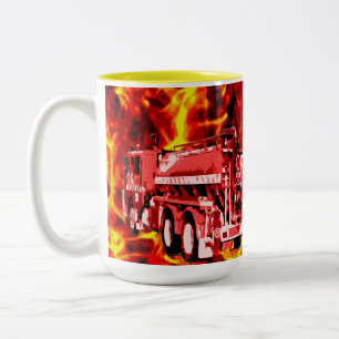 Red Fire Truck Oil Painting, Tweekleurige Koffiemok