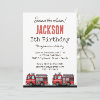 Red Fire Truck Party Décor | Custom Kids Birthday Kaart