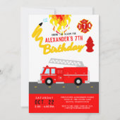 Red Fire Truck Party Thema Brandweerman Verjaardag Kaart (Voorkant)