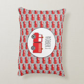 Red Fire Truck Patroon Gepersonaliseerd naam Accent Kussen (Achterkant (Verticaal))