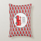 Red Fire Truck Patroon Gepersonaliseerd naam Accent Kussen (Voorkant(Verticaal))
