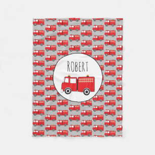 Red Fire Truck Patroon Gepersonaliseerd naam Fleece Deken