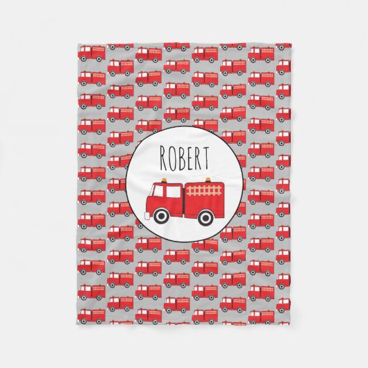 Red Fire Truck Patroon Gepersonaliseerd naam Fleece Deken (Voorkant)