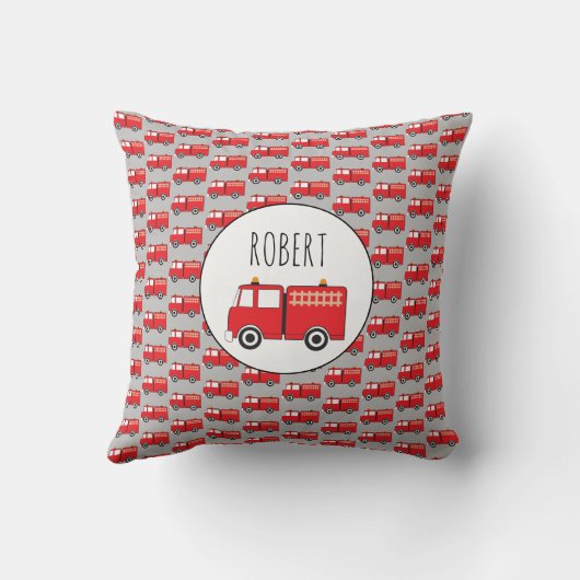 Red Fire Truck Patroon Gepersonaliseerd naam Kussen (Achterkant)
