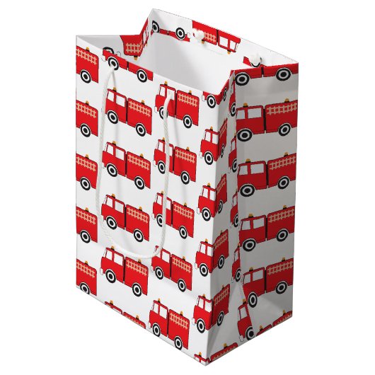 Red Fire Truck Patroon Medium Cadeauzakje (Voorkant Gekanteld)