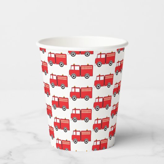 Red Fire Truck Patroon Papieren Bekers (Achterkant)