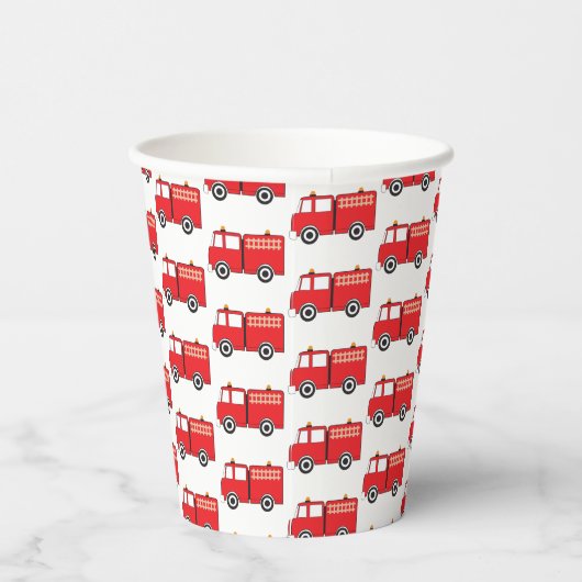 Red Fire Truck Patroon Papieren Bekers (Rechts)