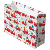 Red Fire Truck Pattern Groot Cadeauzakje (Voorkant Gekanteld)