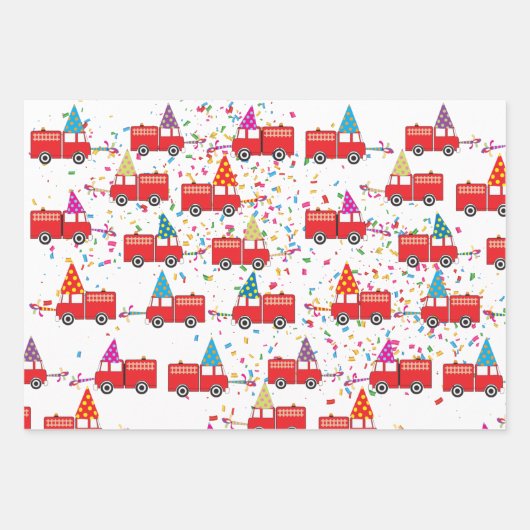 Red Fire Truck Pattern Inpakpapier Vel (Voorkant 2)