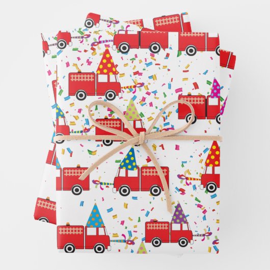 Red Fire Truck Pattern Inpakpapier Vel (In situ)