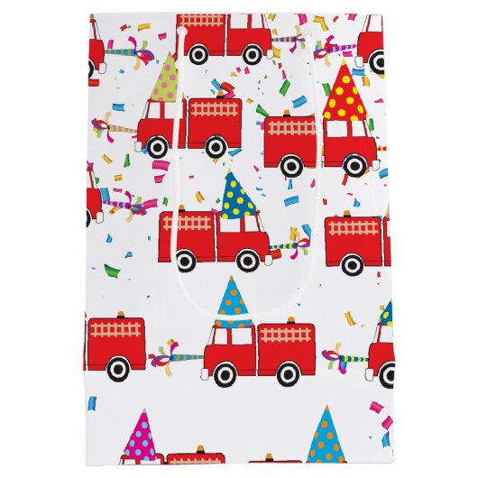 Red Fire Truck Pattern Medium Cadeauzakje (Achterkant)