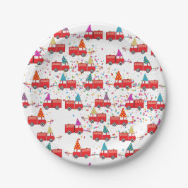 Red Fire Truck Pattern Papieren Bordje