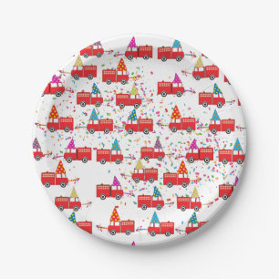Red Fire Truck Pattern Papieren Bordje