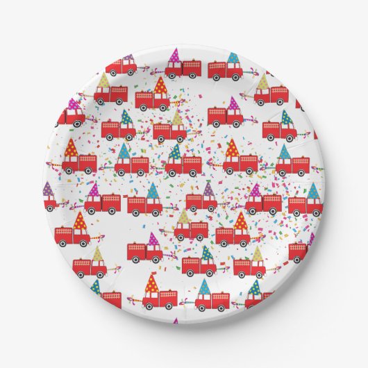 Red Fire Truck Pattern Papieren Bordje (Voorkant)